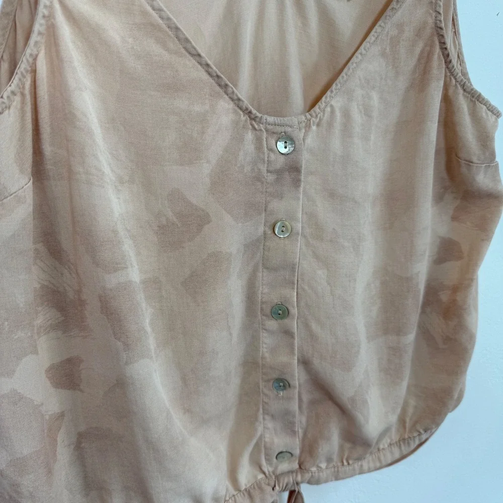 Cloth & Stone Anthropologie Tie Front Tank Top L Tencel Blush Tonal Animal Print
